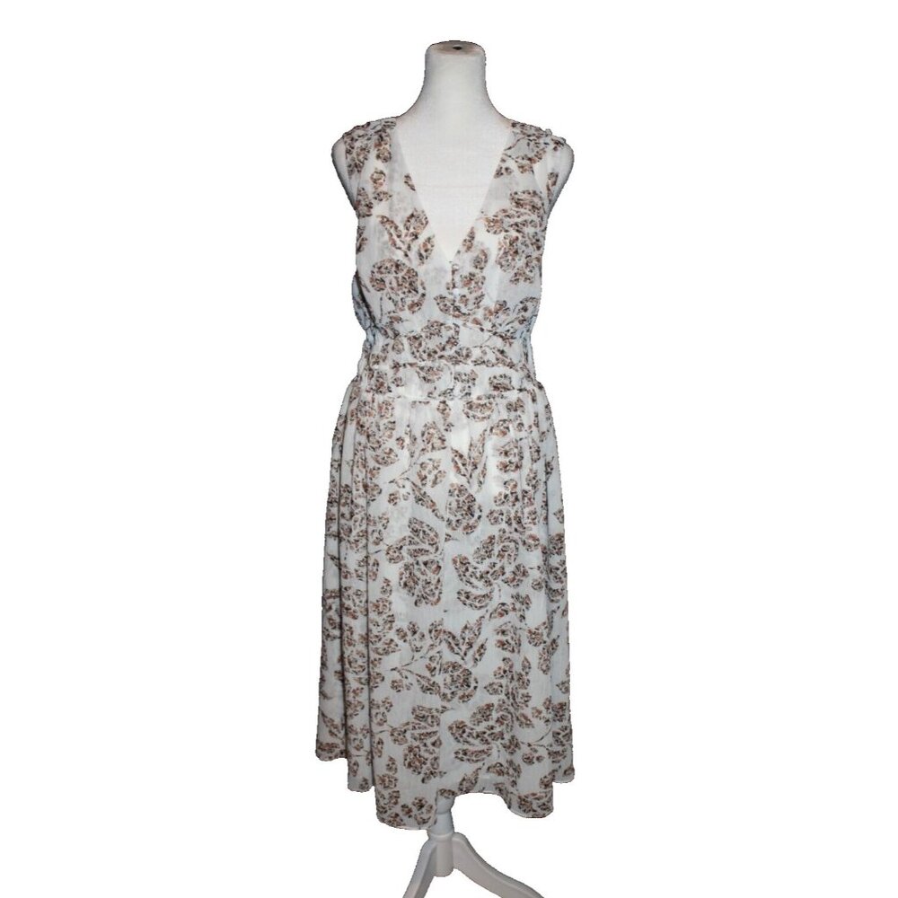 WHBM White House Black Market Midi Floral Print Ruched Dress Woman's Size S NEW